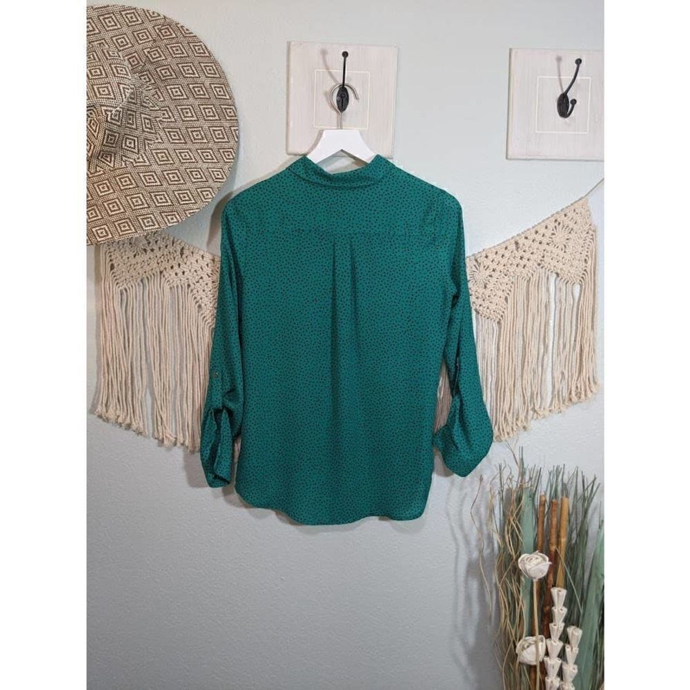 APT 9 Teal and Black Polka Dot LS Top - Picture 2 of 14